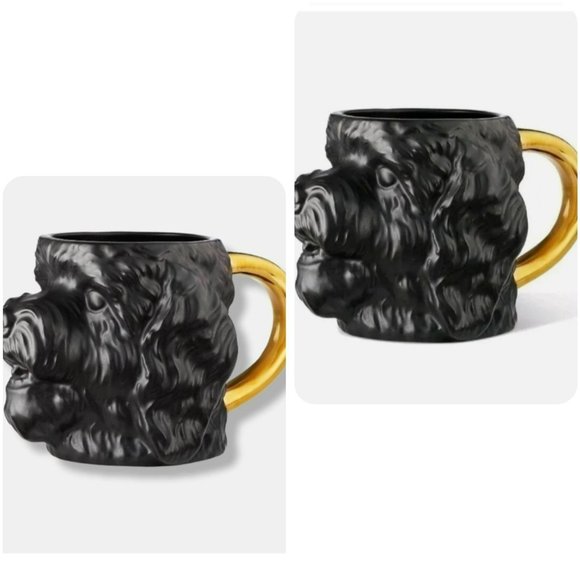 Set Of Two Black and Gold 3D Dog‎ Face Shaped Stoneware Coffee Mug 14oz - Picture 13 of 13